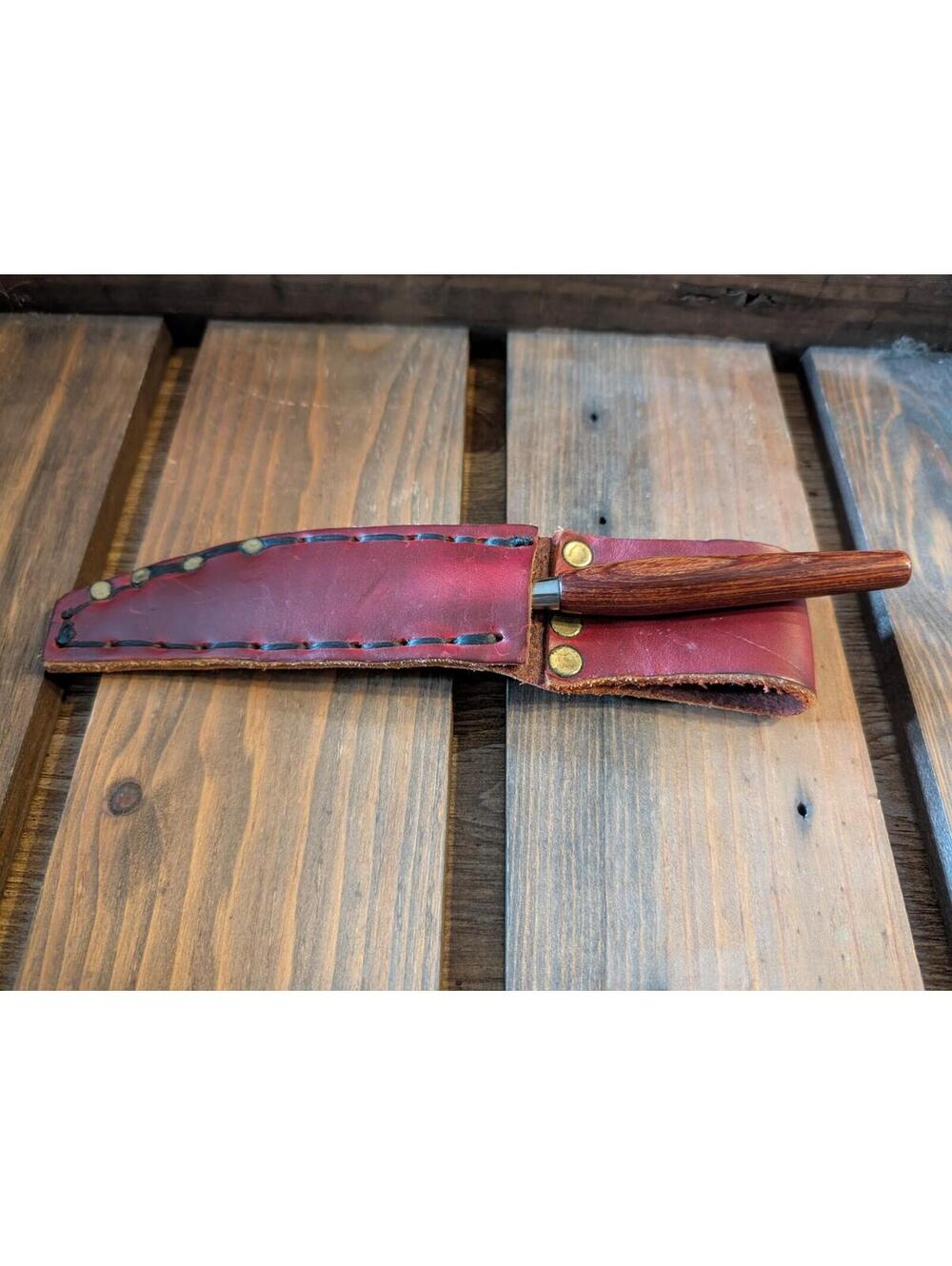 VTG Red Brown Leather Knife Sheath + Mode Danish Sheffield England Dining Knife